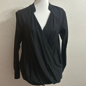 James Perse Black Semi Wrap Blouse Top